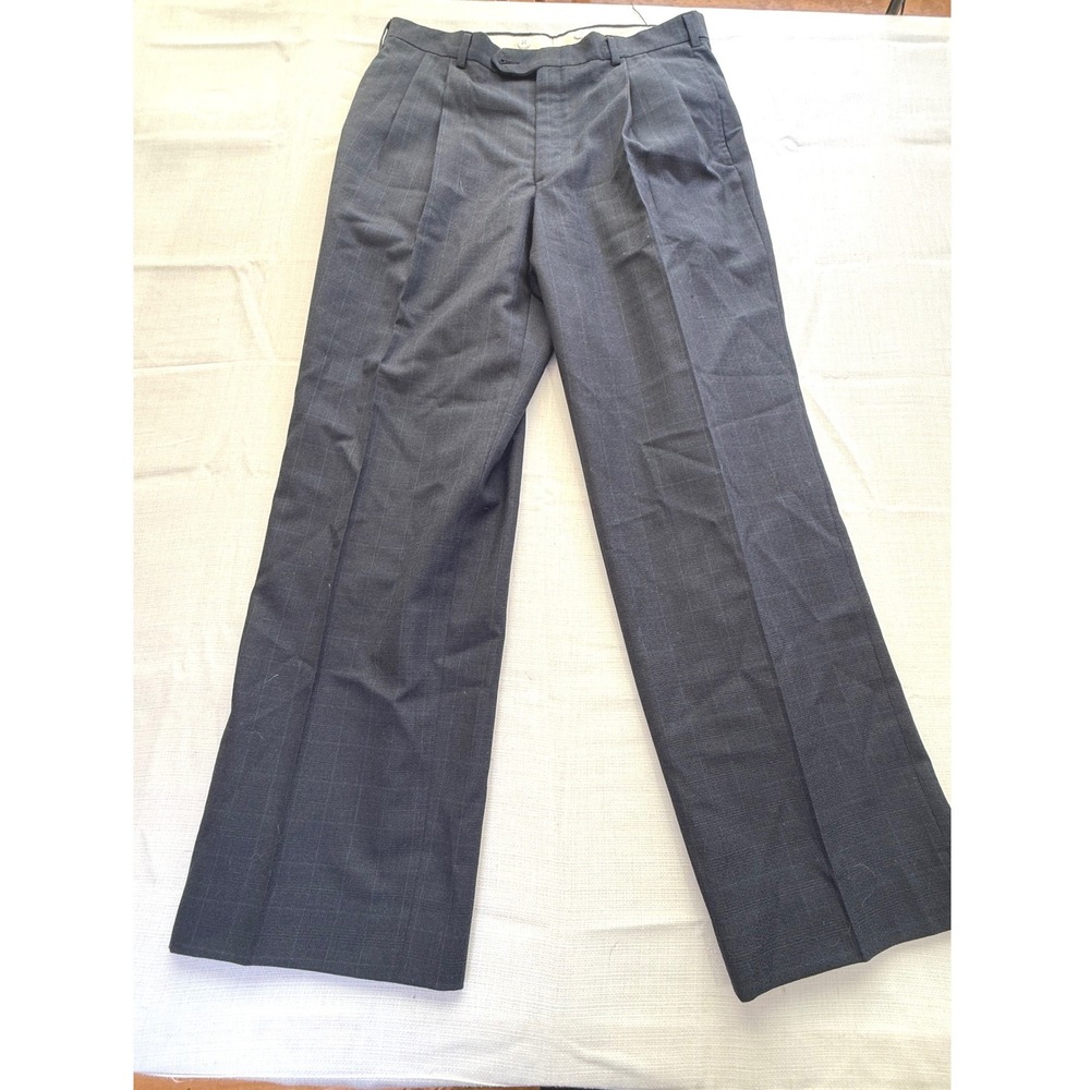 Vintage High‎ Rise Wide Leg Dress Windowpane Check Pleated Pants 34x30